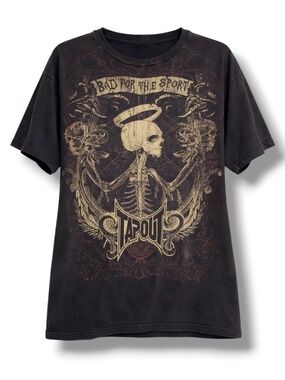 Tapout Y2K Skull Graphic Tee Distressed MMA Fightwear Black Size Large